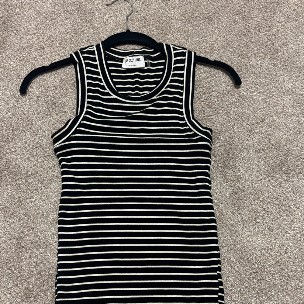 LNA Black & White Ribbed Striped Tank